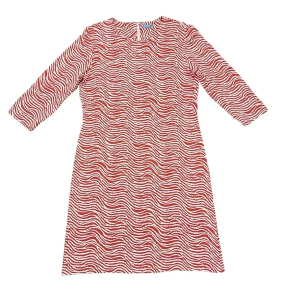J McLaughlin Sophia Dress Women’s Large Orange Catalina Cloth Sheath Radio Waves - Picture 1 of 15